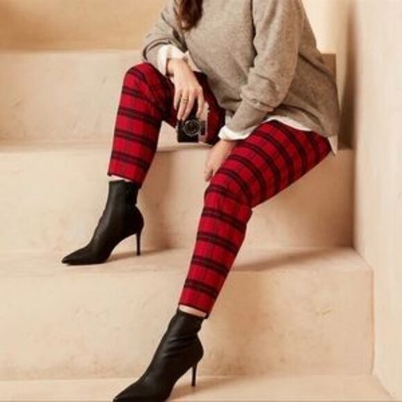 Banana Republic Hayden Red Plaid Tapered Ankle Pants P1784 - Picture 1 of 9